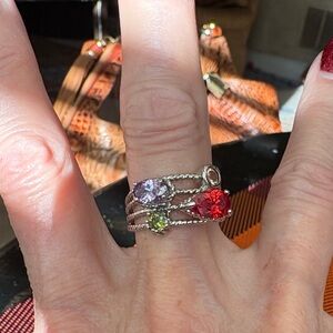 Size 8 Multi-Color Crystals in .925 Silver Ring